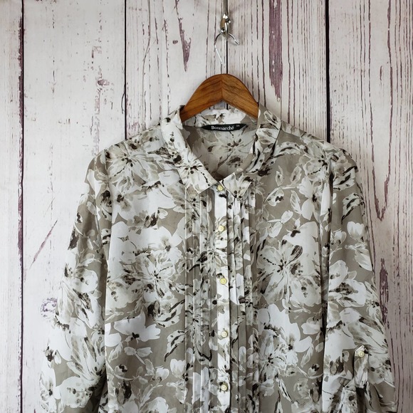 Bonmarche Henley Tunic Blouse Womens Size 16 Floral Sheer Roll Tab Sleeves - Picture 1 of 8